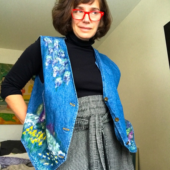 Vintage Hand Painted Jean Vest - Picture 1 of 12